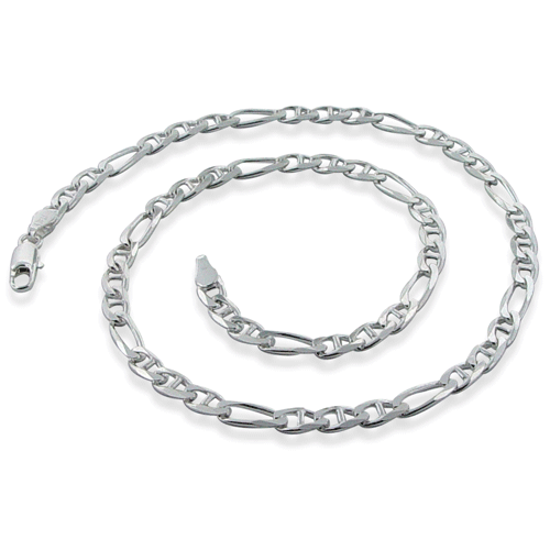 Sterling Silver 16" Figaro Marina Chain Necklace - 6.5MM