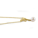Solid 14K Yellow Gold Butterfly Pearl Diamond Necklace