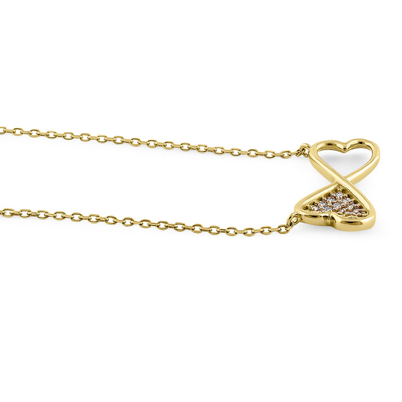 Solid 14K Yellow Gold Double Heart Diamond Necklace