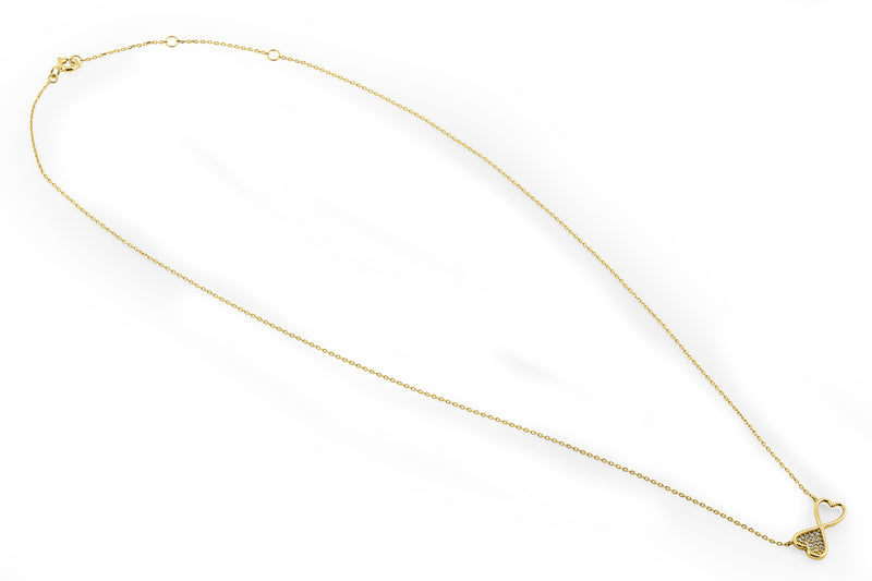 Solid 14K Yellow Gold Double Heart Diamond Necklace