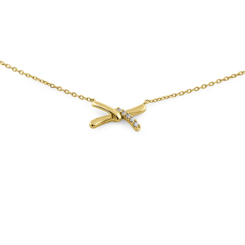 Solid 14K Yellow Gold X Shaped Knot Diamond Necklace