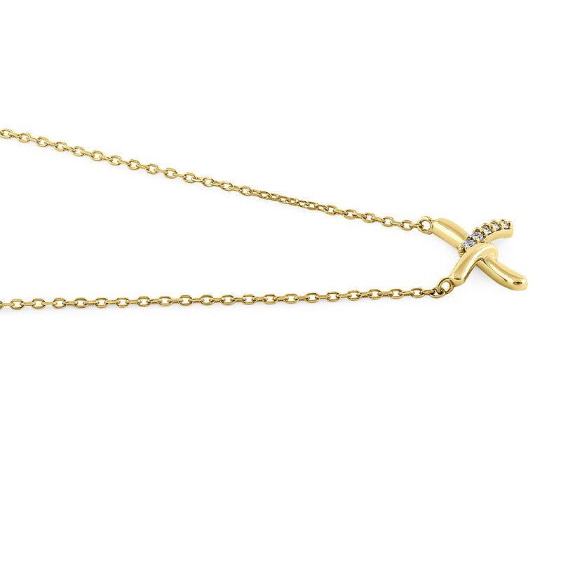 Solid 14K Yellow Gold X Shaped Knot Diamond Necklace