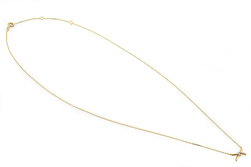 Solid 14K Yellow Gold X Shaped Knot Diamond Necklace