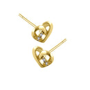 Solid 14K Yellow Gold Simple Overlap Heart Diamond Earrings
