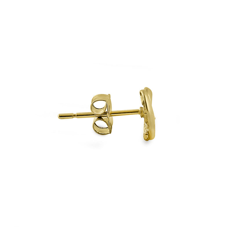 Solid 14K Yellow Gold Simple Overlap Heart Diamond Earrings