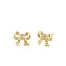Solid 14K Gold Ribbon Bow Diamond Earrings