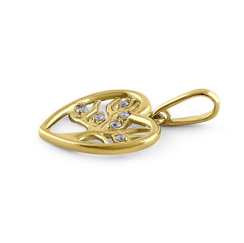 Solid 14K Yellow Gold Tree of Life Heart Diamond Pendant