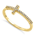 Solid 14K Yellow Gold Cross 0.13 ct. Diamond Ring