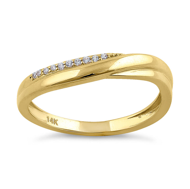 Solid 14K Yellow Gold Elegant Curve Diamond Ring