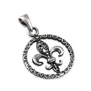 Sterling Silver Fleur De Lis Round Pendant