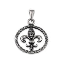 Sterling Silver Fleur De Lis Round Pendant