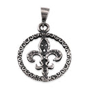 Sterling Silver Fleur De Lis Round Pendant