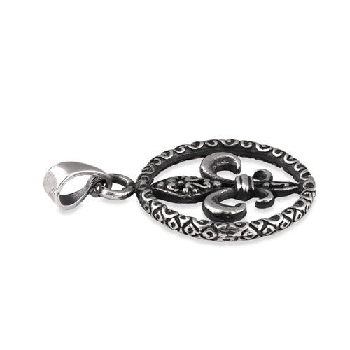 Sterling Silver Fleur De Lis Round Pendant