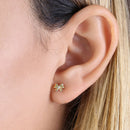 Solid 14K Yellow Gold Bow Diamond Earrings