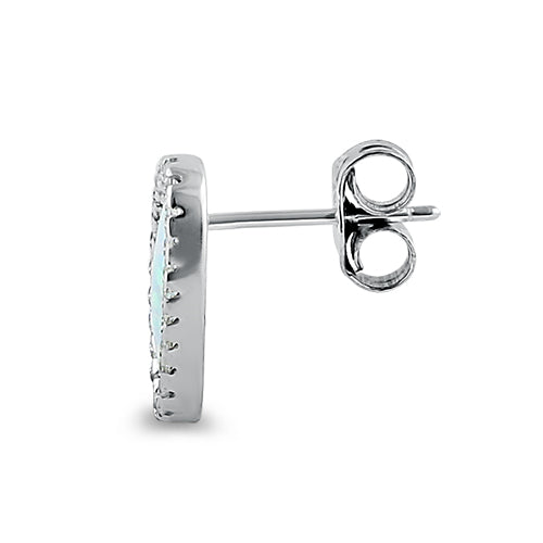 Sterling Silver White Lab Opal & Clear CZ Offset Stud Earrings
