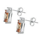 Sterling Silver Rectangular Champagne CZ Earrings