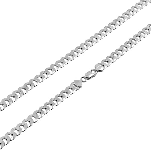 Sterling Silver Flat Curb Chain Necklace 9.45mm