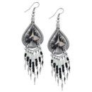 Stainless Steel Peruvian White & Black Silk Thread Beaded Dangle Earrings (Not Sterling Silver)