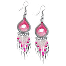 Stainless Steel Peruvian Pink Silk Thread Beaded Dangle Earrings (Not Sterling Silver)