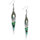 Stainless Steel Peruvian Forest Green & Silver Silk Thread Beaded Dangle Earrings (Not Sterling Silver)