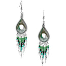 Stainless Steel Peruvian Forest Green & Silver Silk Thread Beaded Dangle Earrings (Not Sterling Silver)