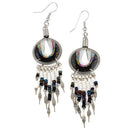 Stainless Steel Peruvian Black & White Silk Thread Beaded Dangle Earrings (Not Sterling Silver)