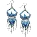 Stainless Steel Peruvian Blue Silk Thread Beaded Crescent Dangle Earrings (Not Sterling Silver)
