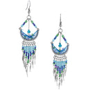 Stainless Steel Peruvian Blue Silk Thread Beaded Crescent Dangle Earrings (Not Sterling Silver)