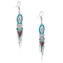 Stainless Steel Dream Catcher Dark Green Beaded Dangle Earrings