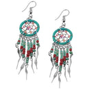 Stainless Steel Dream Catcher Dark Green Beaded Dangle Earrings