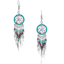 Stainless Steel Dream Catcher Dark Green Beaded Dangle Earrings