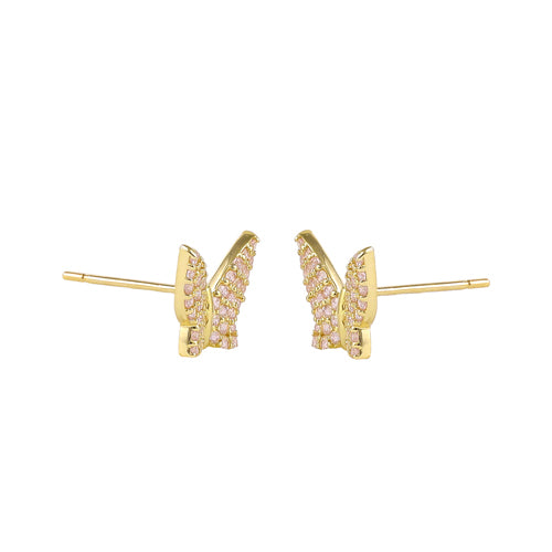Solid 14K Gold Pink CZ Butterfly Earrings