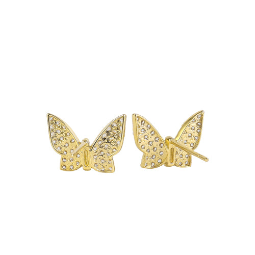 Solid 14K Gold Pink CZ Butterfly Earrings