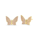 Solid 14K Gold Pink CZ Butterfly Earrings