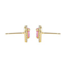 Solid 14K Gold Pink Heart Halo CZ Earrings