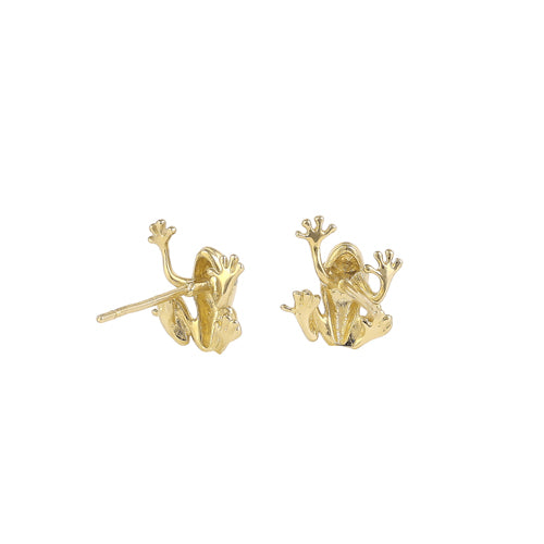 Solid 14K Gold Frog with CZ Earrings