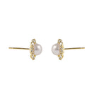 Solid 14K Gold Elegant Pearl & CZ Halo Earrings