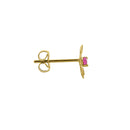 .06 ct Solid 14K Yellow Gold Retro Flower Ruby CZ Earrings