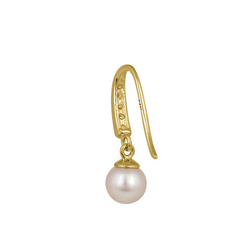 Solid 14K Yellow Gold Hook CZ & Pearl Earrings