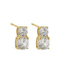 Solid 14K Yellow Gold 2 Tier CZ Earrings
