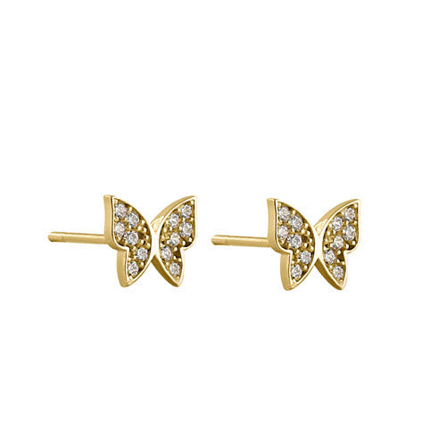 Solid 14K Yellow Gold Butterfly CZ Earrings