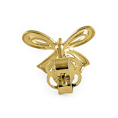 Solid 14K Yellow Gold Bow CZ Earrings