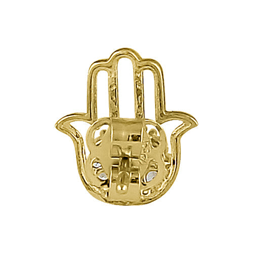 Solid 14K Yellow Gold Hamsa Blue Topaz & Clear Round CZ Earrings