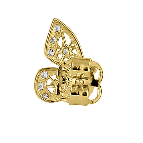 Solid 14K Yellow Gold Half Butterfly Clear CZ Earrings