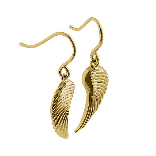 Solid 14K Yellow Gold Angel Wings Earrings
