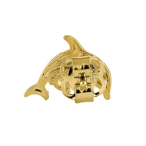 Solid 14K Yellow Gold Leaping Dolphins Clear Round CZ Earrings