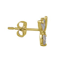 Solid 14K Yellow Gold Curved Dragonfly Clear Marquise CZ Earrings