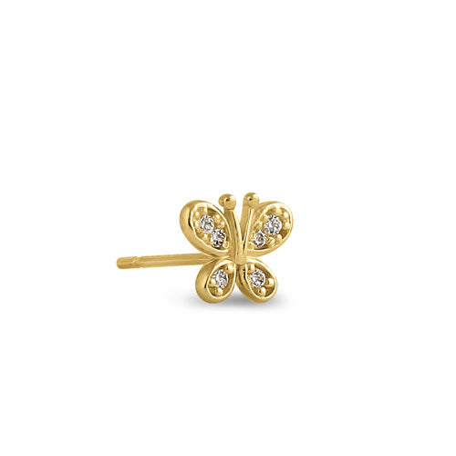 Solid 14K Yellow Gold Round Aurore Butterfly CZ Earrings