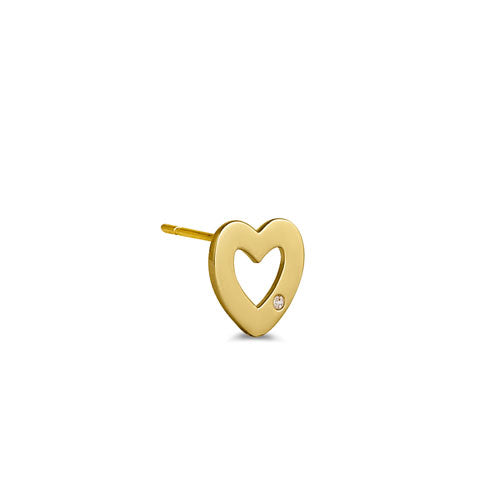Solid 14K Yellow Gold Heart CZ Earrings
