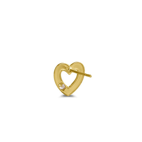 Solid 14K Yellow Gold Heart CZ Earrings